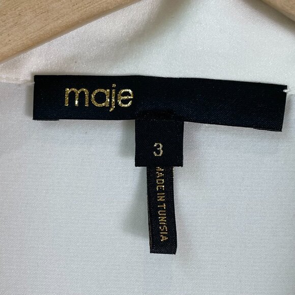 Maje 3 Womens Large Ivory Ruffle Blouse Tie Neck Long Sleeve Shirt Top - Picture 4 of 12